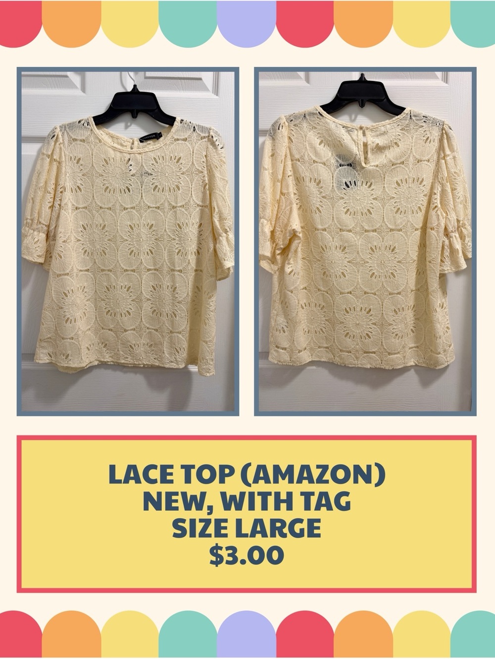 Amazon Crochet Floral Lace Short-Sleeve Top - Cream